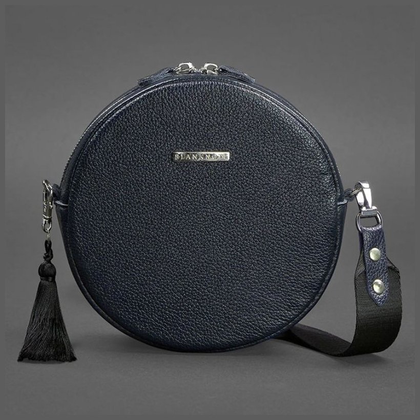 Темно-синяя женская кожаная сумка-кроссбоди круглой формы BlankNote Tablet 78869