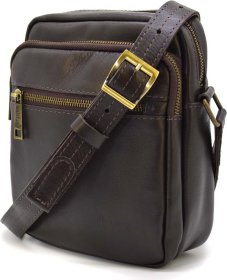 Маленька чоловіча шкіряна сумка-планшет на плече в коричневому кольорі TARWA (21669)