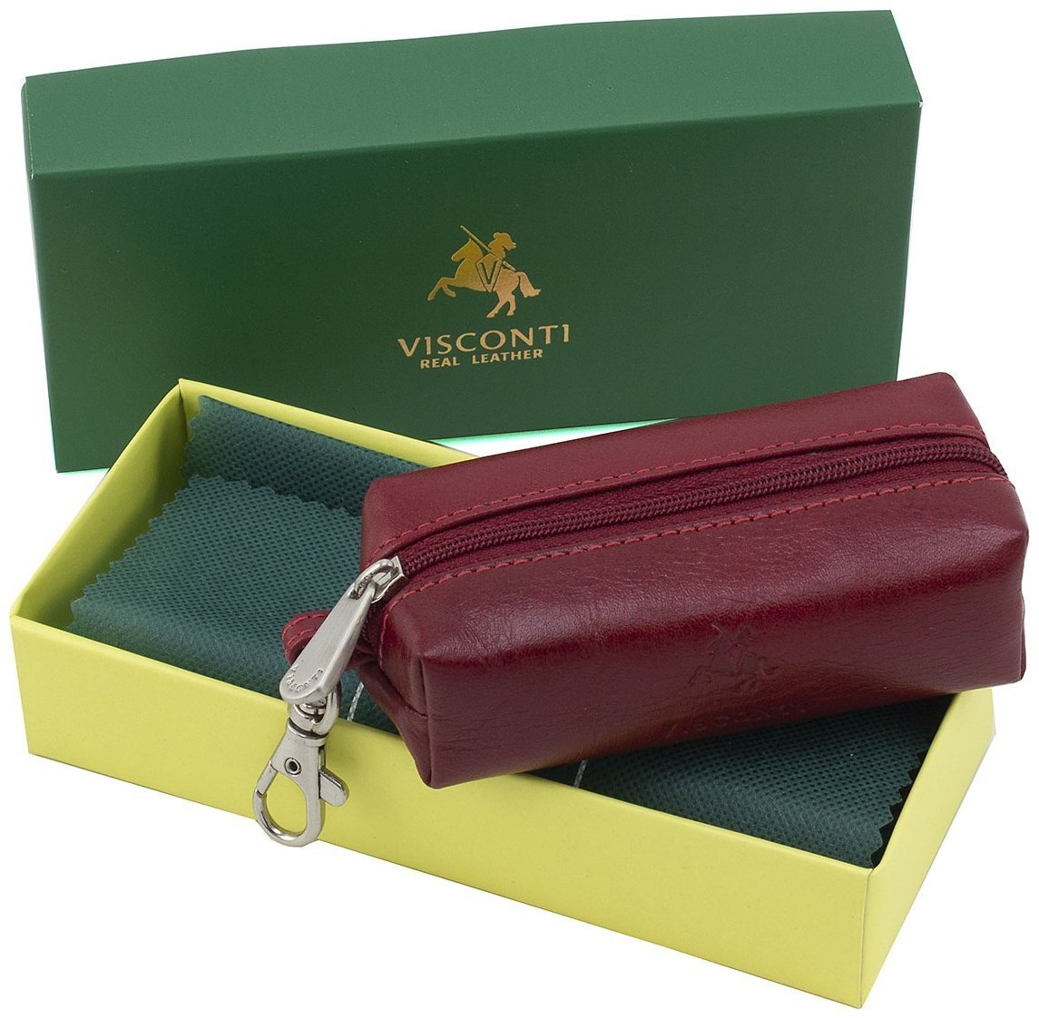 Качественная женская кожаная ключница красного цвета на молнии Visconti Prato 68969