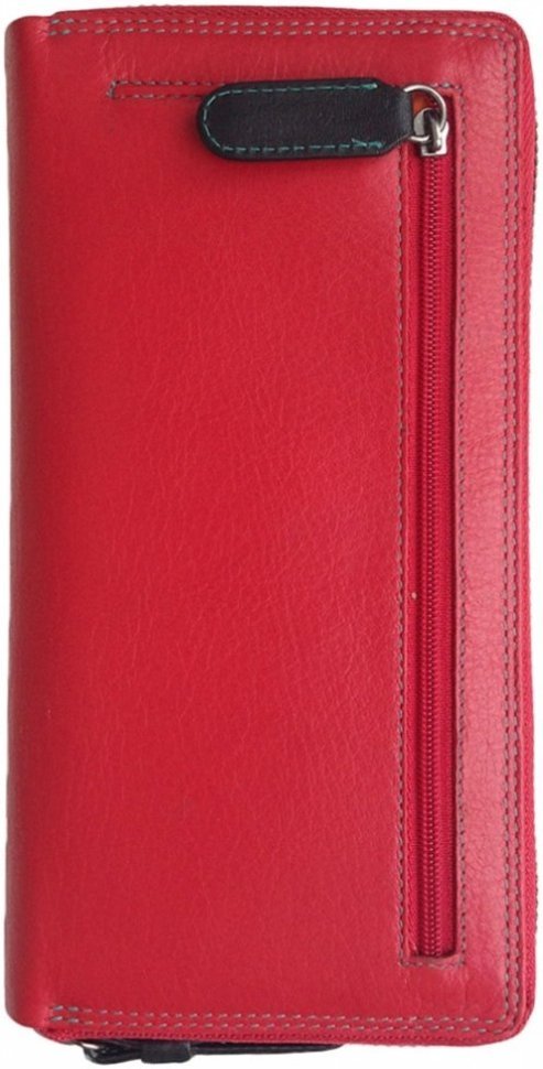 Длинный женский кошелек из натуральной кожи красного цвета на молнии Visconti Iris 69069