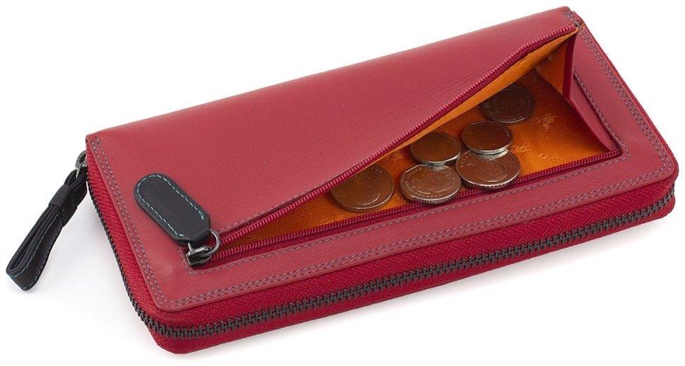 Довгий жіночий гаманець з натуральної шкіри червоного кольору на блискавці Visconti Iris 69069