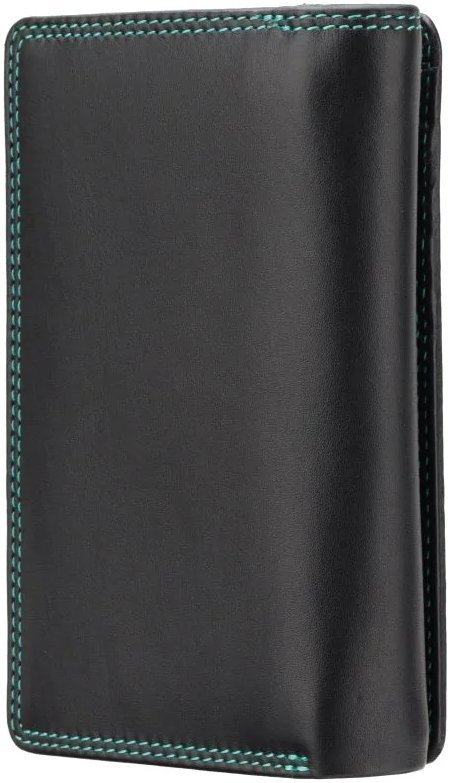 Черный женский кошелек среднего размера из гладкой кожи с бирюзовой строчкой Visconti 69269