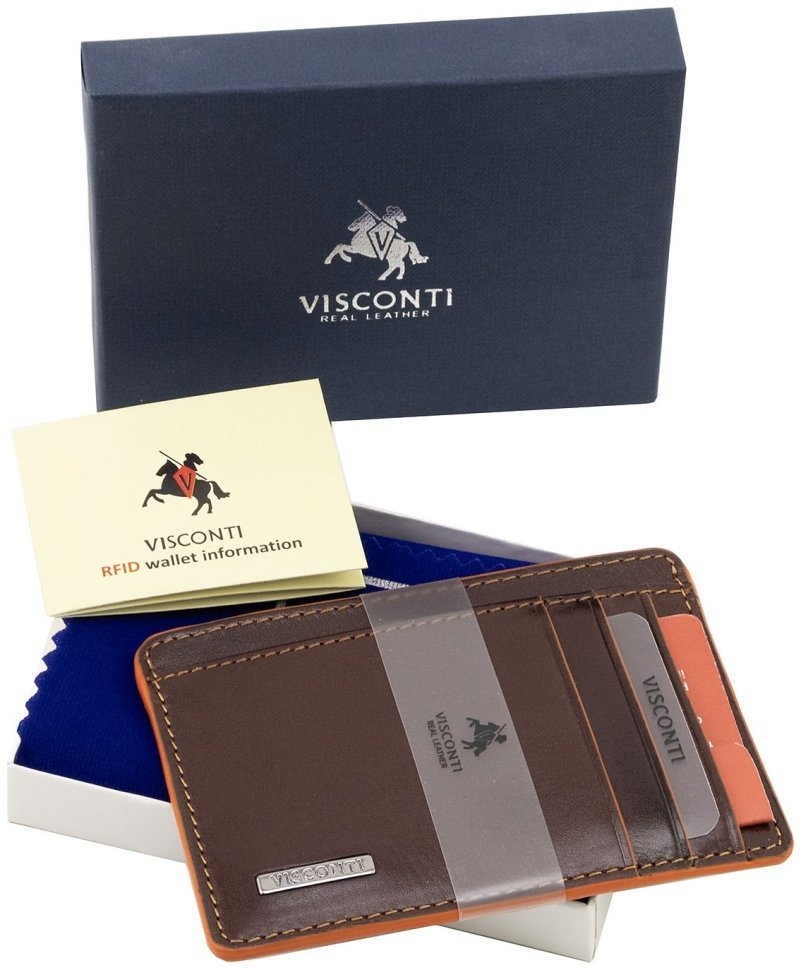 Тонкий картхолдер из натуральной кожи коричневого цвета Visconti 79469 modnotak фото №11