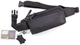 Удобная повседневная сумка-бананка из натуральной черной кожи на молнии H.T Leather (15474)