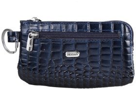 Синяя женская ключница из натуральной кожи под крокодила на молнии Desisan 79769