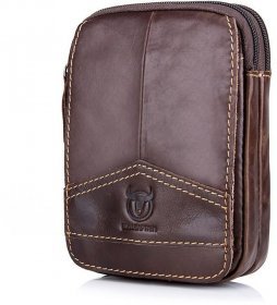 Шкіряна чоловіча міні-сумка на пояс у темно-коричневому кольорі Bull (19772)