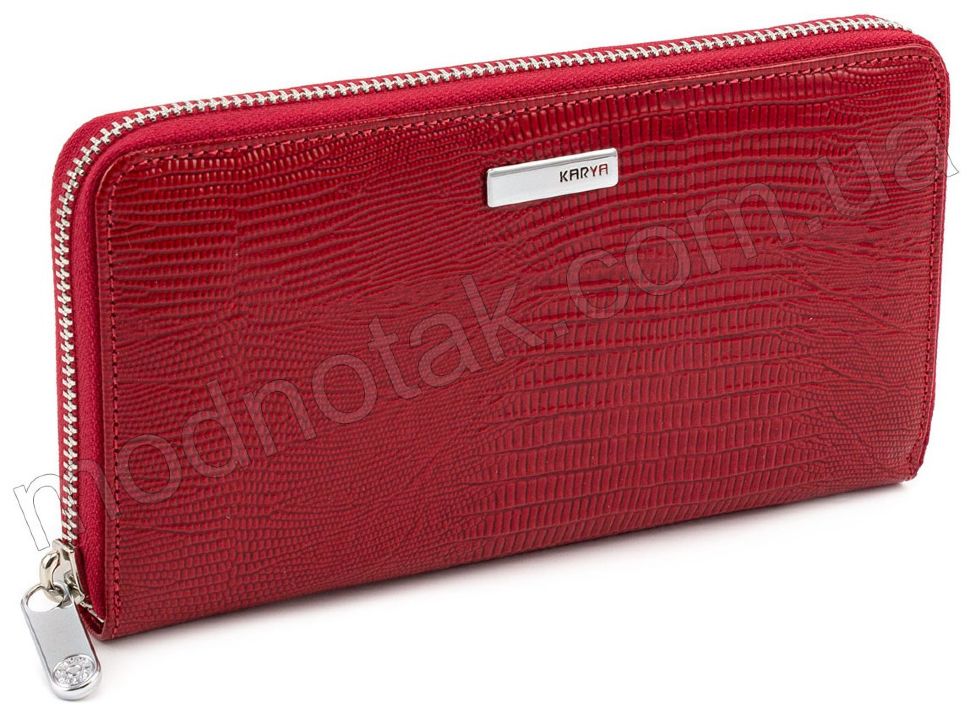Великий лаковий гаманець на блискавки червоного кольору KARYA (1153-074)
