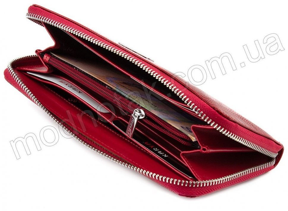 Великий лаковий гаманець на блискавки червоного кольору KARYA (1153-074)