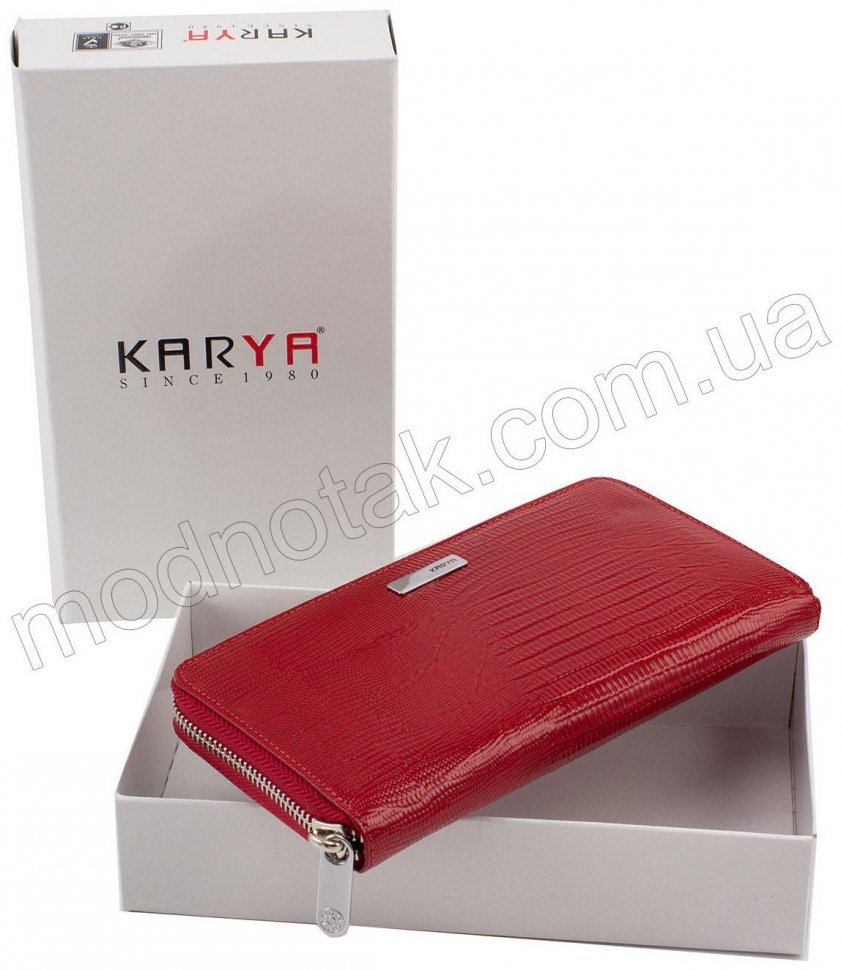 Большой лаковый кошелек на молнии красного цвета KARYA (1153-074)