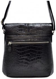 Вместительная мужская сумка из натуральной кожи с тиснением под крокодила DESISAN 80170 черного цвета