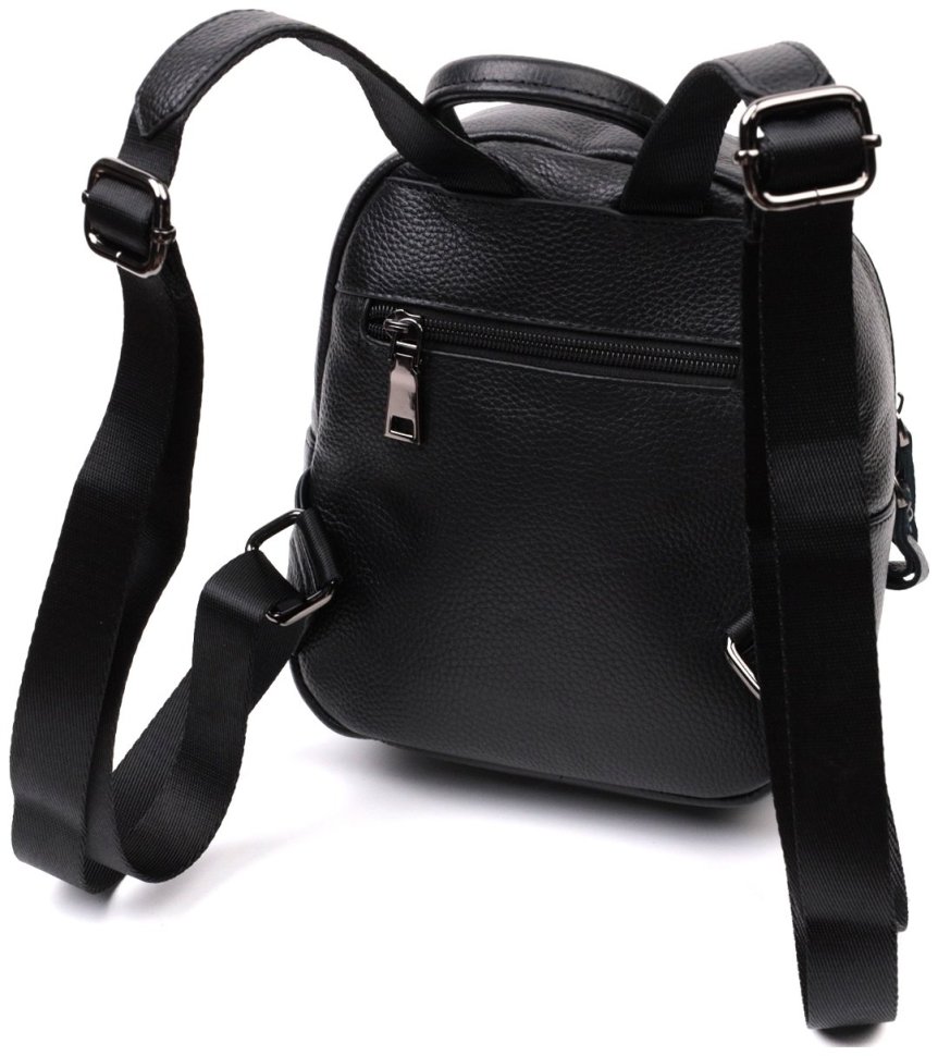 Маленький жіночий рюкзак з натуральної шкіри чорного кольору Vintage 2422434