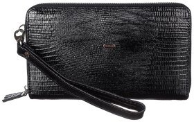 Чорна чоловіча барсетка-клатч із натуральної шкіри під рептилію на два відділення DESISAN 80770