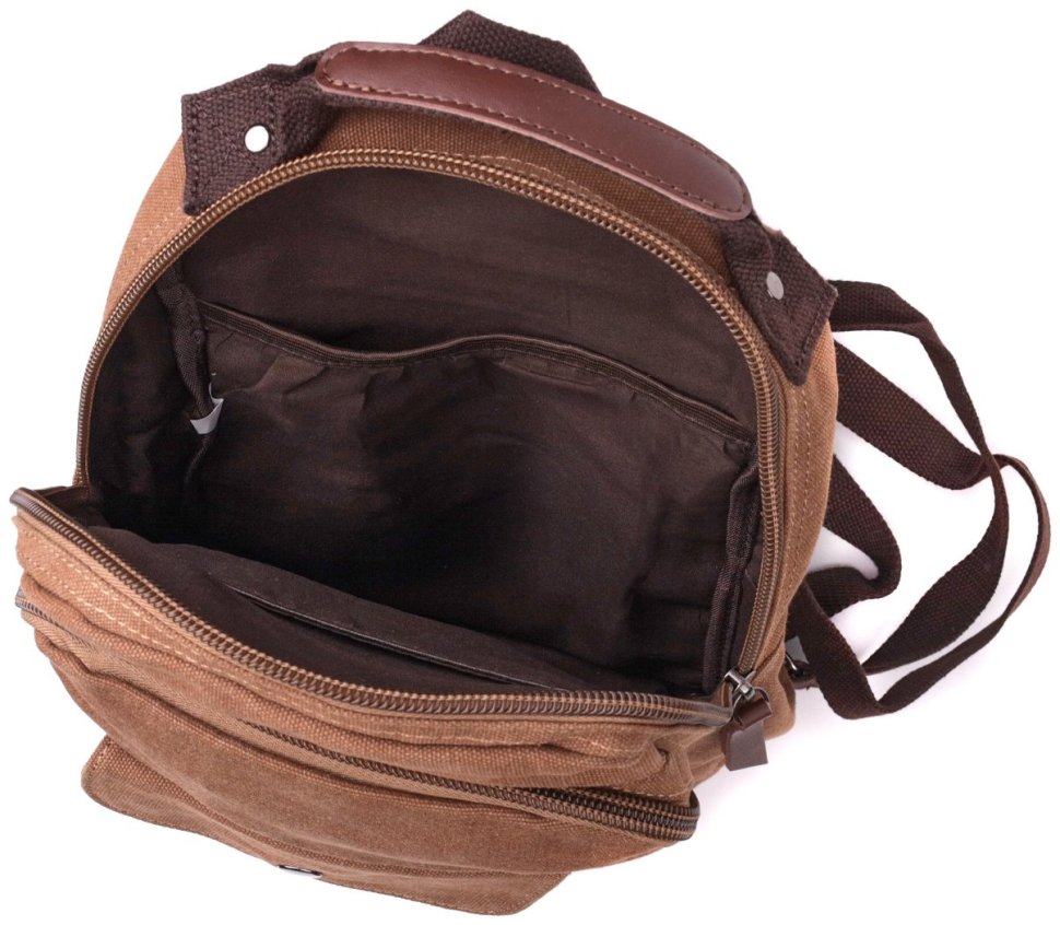 Сумка рюкзак текстильний коричневого кольору та відділення для планшета Vintage Style 90970 modnotak фото №4