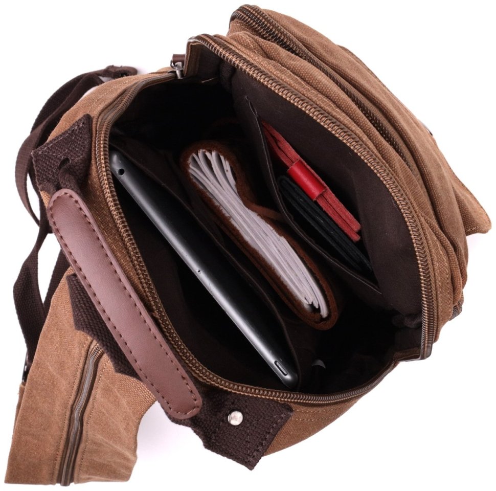 Сумка рюкзак текстильний коричневого кольору та відділення для планшета Vintage Style 90970 modnotak фото №5