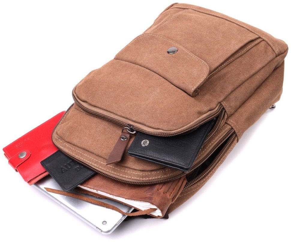 Сумка рюкзак текстильний коричневого кольору та відділення для планшета Vintage Style 90970 modnotak фото №6