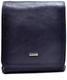 Мужская плечевая сумка из фактурной кожи синего цвета DESISAN 81070