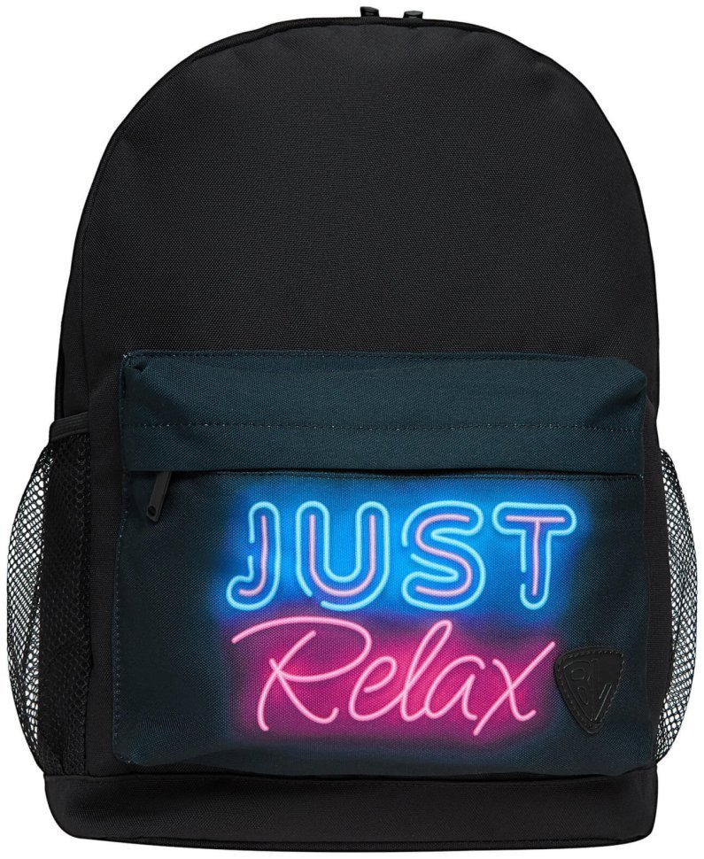 Подростковый рюкзак на каждый день, черного цвета с неоновой надписью "Just Relax" BL 111270 modnotak фото №1