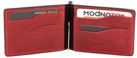 Стильний чорно-червоний затиск для купюр і карток Grande Pelle (13104)