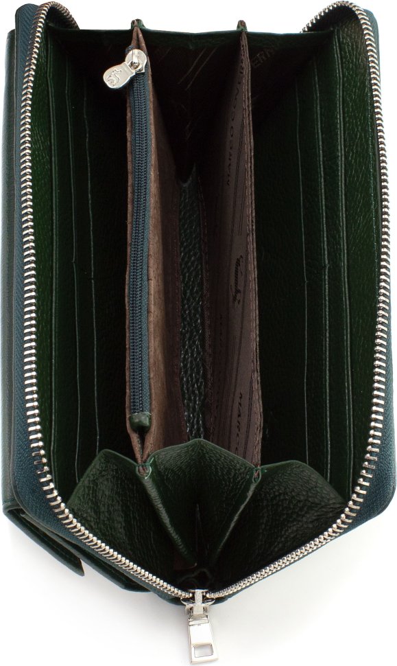 Зелений жіночий гаманець-клатч із натуральної шкіри з ремінцем на зап'ясті Marco Coverna (17079)