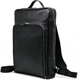 Шкіряний великий рюкзак чорного кольору для ноутбука 17 дюймів TARWA (19777)