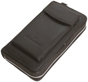 Мужская сумка клатч из натуральной кожи с отделением для телефона и текстильным ремнем через плечо Vip Collection 102370 коричневого цвета