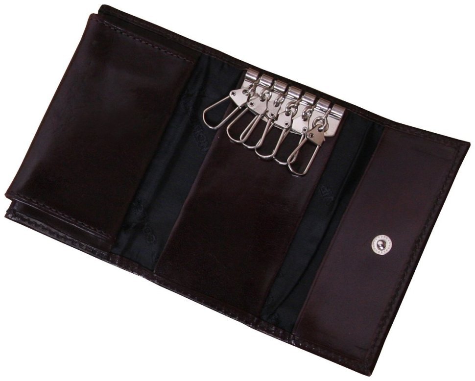 Коричневая кожаная ключница Newport с фиксацией на кнопку Vip Collection 102570 modnotak фото №4