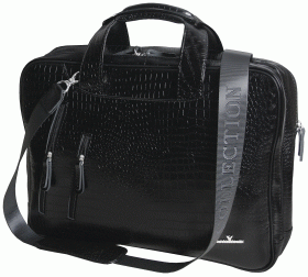 Кожаная сумка для ноутбука 15.6″ черного цвета Vip Collection 102670 (КРОКО)
