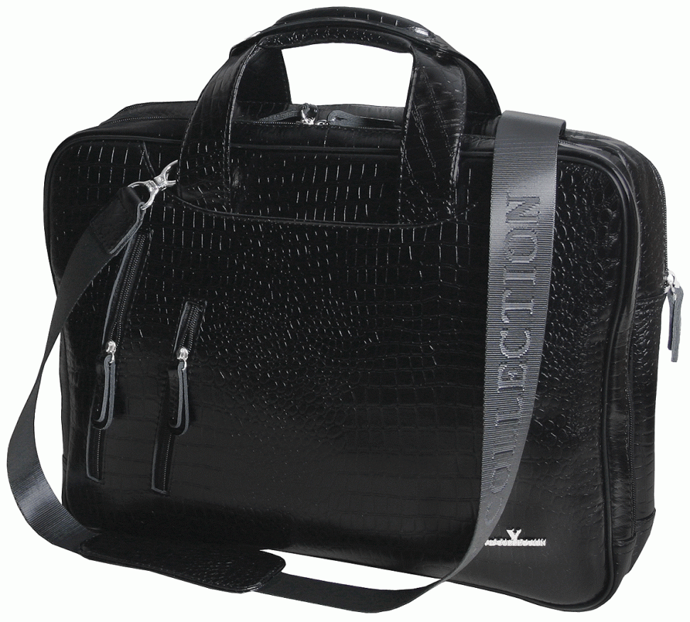 Кожаная сумка для ноутбука 15.6″ черного цвета Vip Collection 102670 (КРОКО) modnotak фото №1