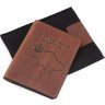 Світло-коричнева шкіряна обкладинка для військового квитка з малюнком картки України - Grande Pelle (21953) - 7