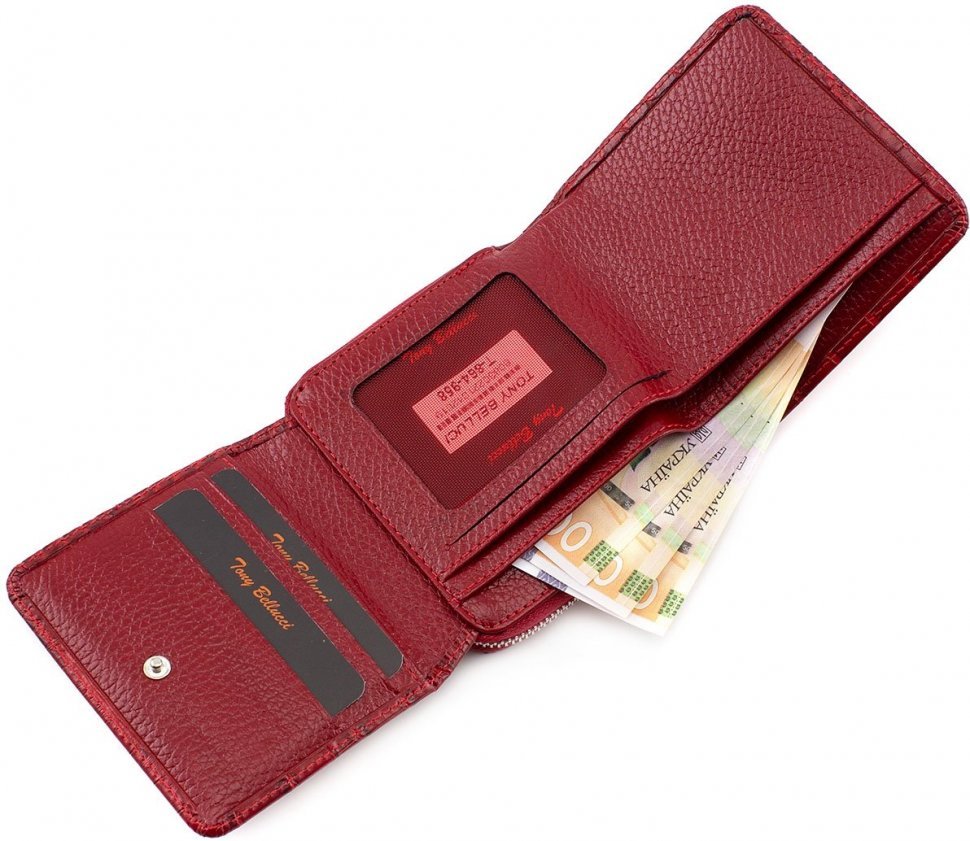 Маленький червоний гаманець з фактурою під рептилію Tony Bellucci (10539)