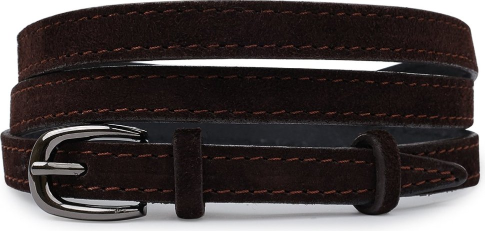 Темно-коричневий замшевий жіночий пояс вузького типу Vintage (2420765)
