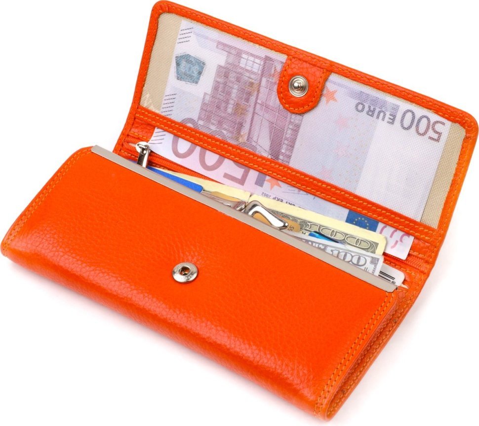 Помаранчевий жіночий гаманець із натуральної зернистої шкіри із клапаном CANPELLINI (2421706)