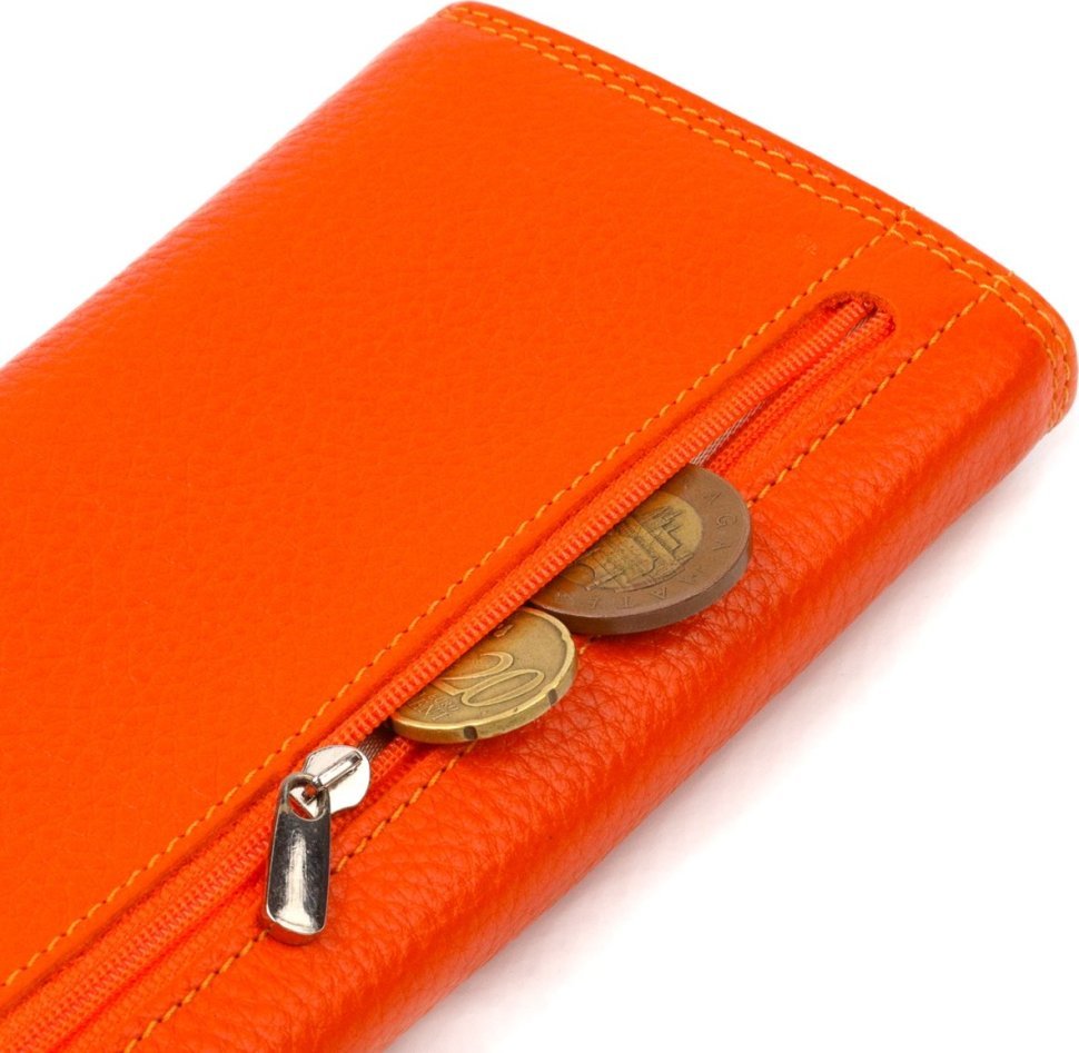 Помаранчевий жіночий гаманець із натуральної зернистої шкіри із клапаном CANPELLINI (2421706)