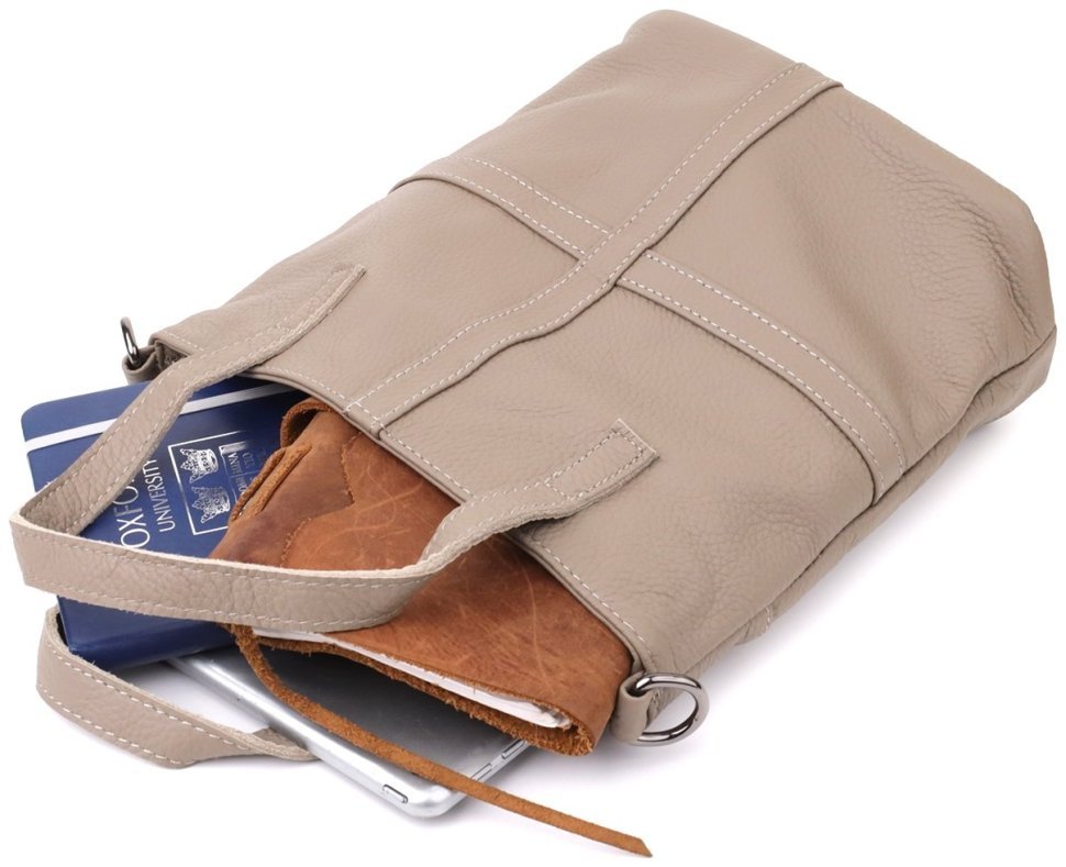 Женская сумка из кожи флотар с ручками Vintage 103170 серого цвета modnotak фото №7