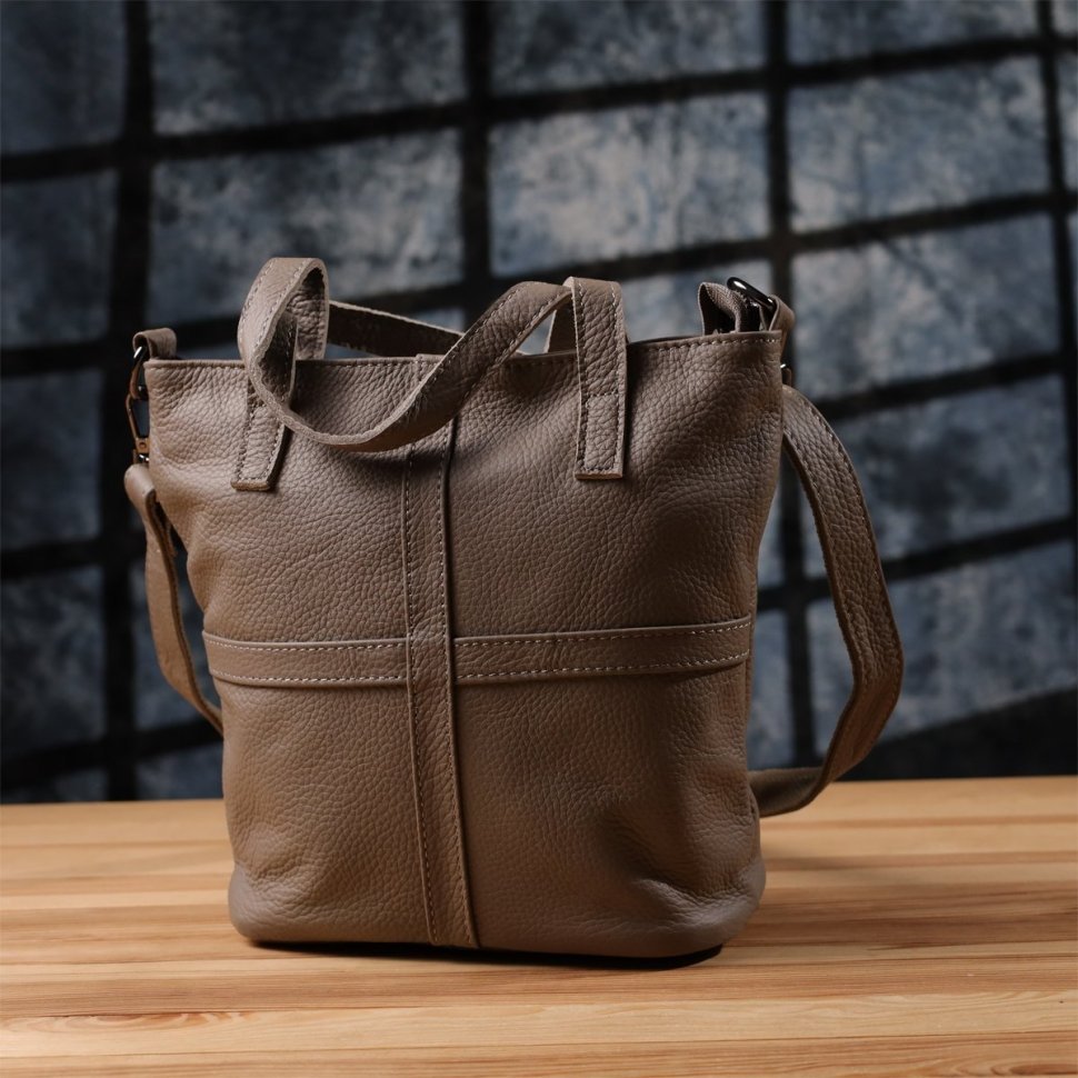 Женская сумка из кожи флотар с ручками Vintage 103170 серого цвета modnotak фото №8