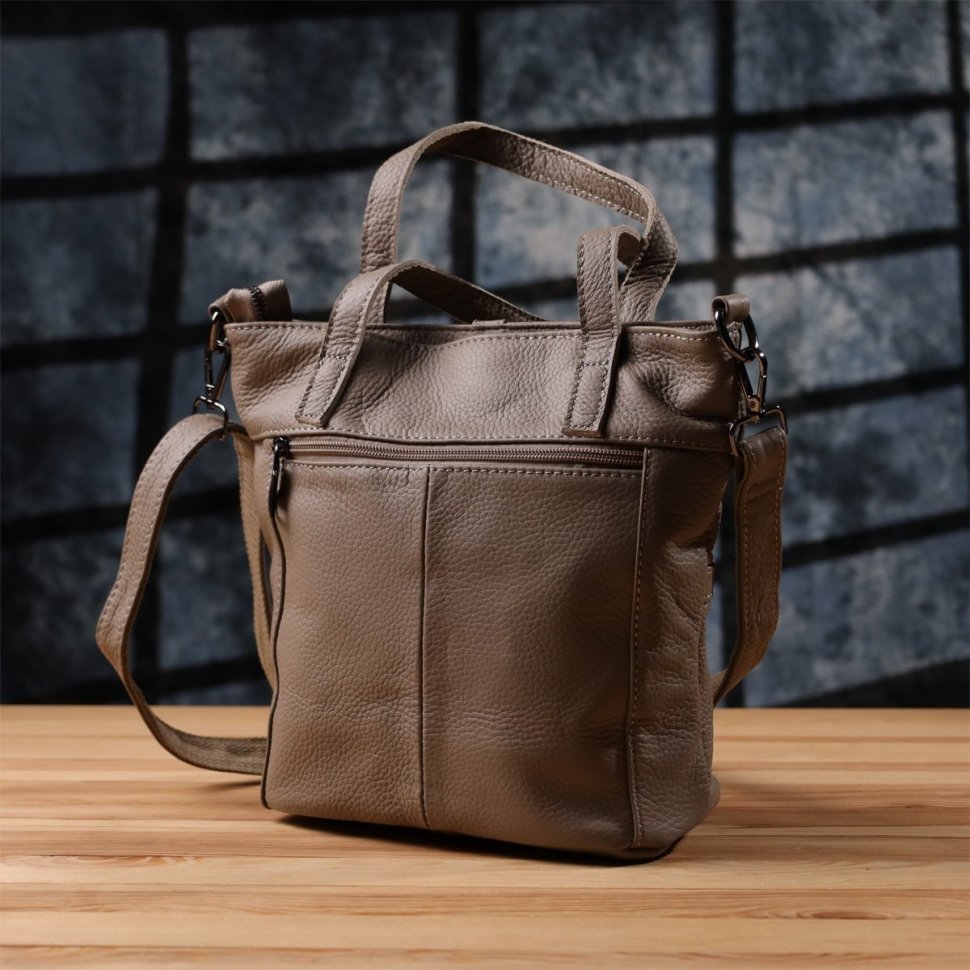 Женская сумка из кожи флотар с ручками Vintage 103170 серого цвета modnotak фото №9