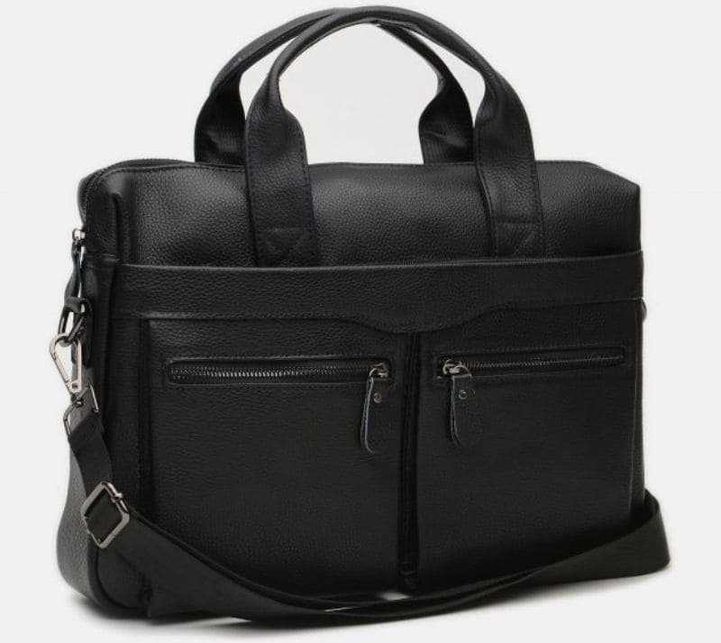 Чоловіча чорна сумка з якісної шкіри під ноутбук та документи Keizer (21925)