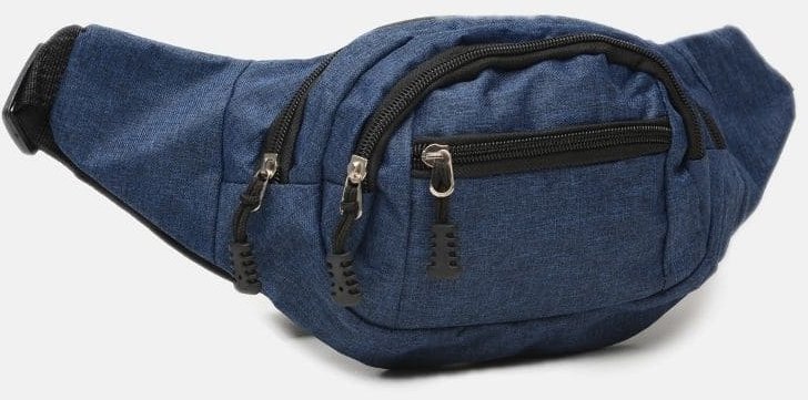 Недорога поясна сумка-бананка із текстилю синього кольору Monsen (22120)