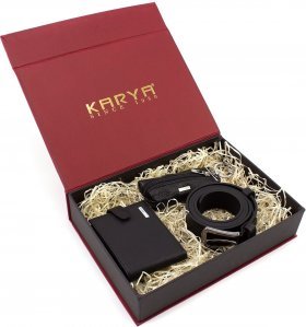 Чоловічий подарунковий набір із натуральної шкіри чорного кольору (ремінь, портмоне, ключниця) KARYA (19853)