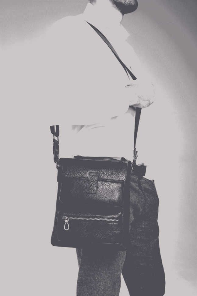 Мужская многофункциональная сумка через плечо из натуральной черной кожи Tavinchi (15862)