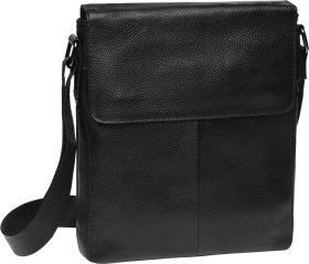 Повседневная мужская сумка на плечо из черной кожи с клапаном Borsa Leather (21920)
