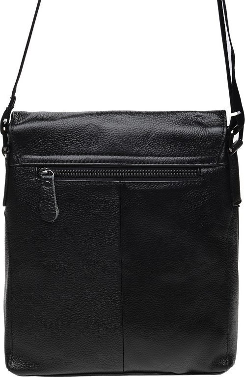 Повседневная мужская сумка на плечо из черной кожи с клапаном Borsa Leather (21920)
