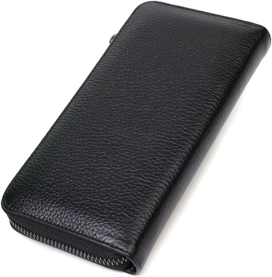 Великий жіночий гаманець із натуральної зернистої шкіри чорного кольору на блискавці BOND (2422053)