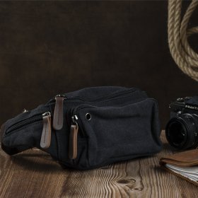 Модна поясна сумка з текстилю чорного кольору Vintage (20085)