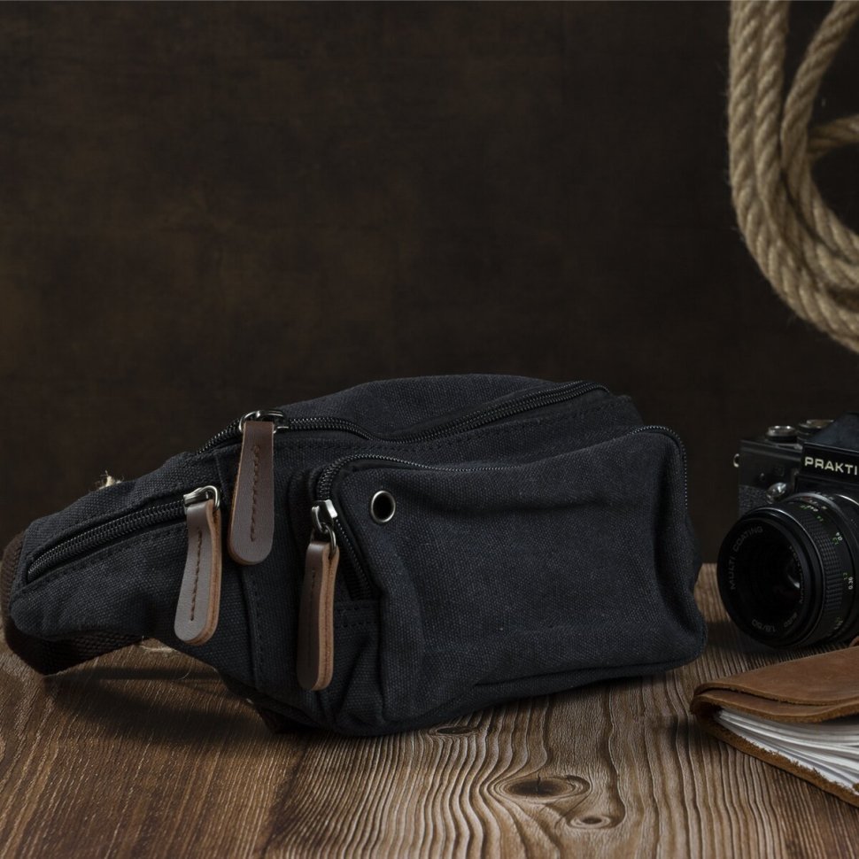 Модная поясная сумка из текстиля черного цвета Vintage (20085) фото №2 Модная поясная сумка из текстиля черного цвета Vintage (20085) modnotak фото №2