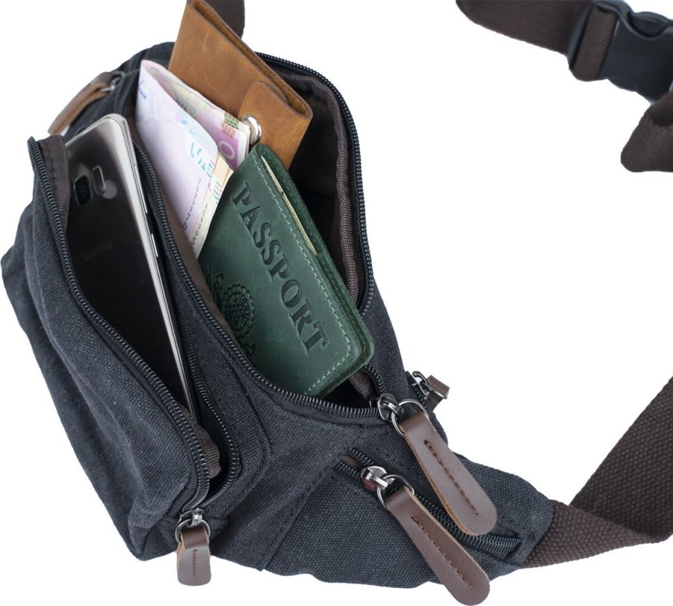 Модная поясная сумка из текстиля черного цвета Vintage (20085) фото №4 Модная поясная сумка из текстиля черного цвета Vintage (20085) modnotak фото №4