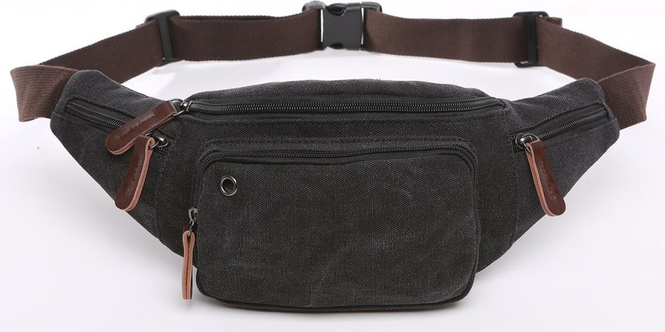 Модная поясная сумка из текстиля черного цвета Vintage (20085) фото №5 Модная поясная сумка из текстиля черного цвета Vintage (20085) modnotak фото №5