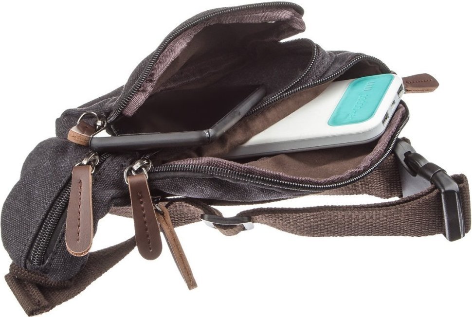 Модная поясная сумка из текстиля черного цвета Vintage (20085) фото №7 Модная поясная сумка из текстиля черного цвета Vintage (20085) modnotak фото №7