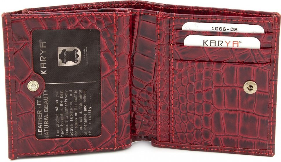 Червоний жіночий гаманець невеликого розміру з натуральної шкіри під крокодила KARYA (1066-08)