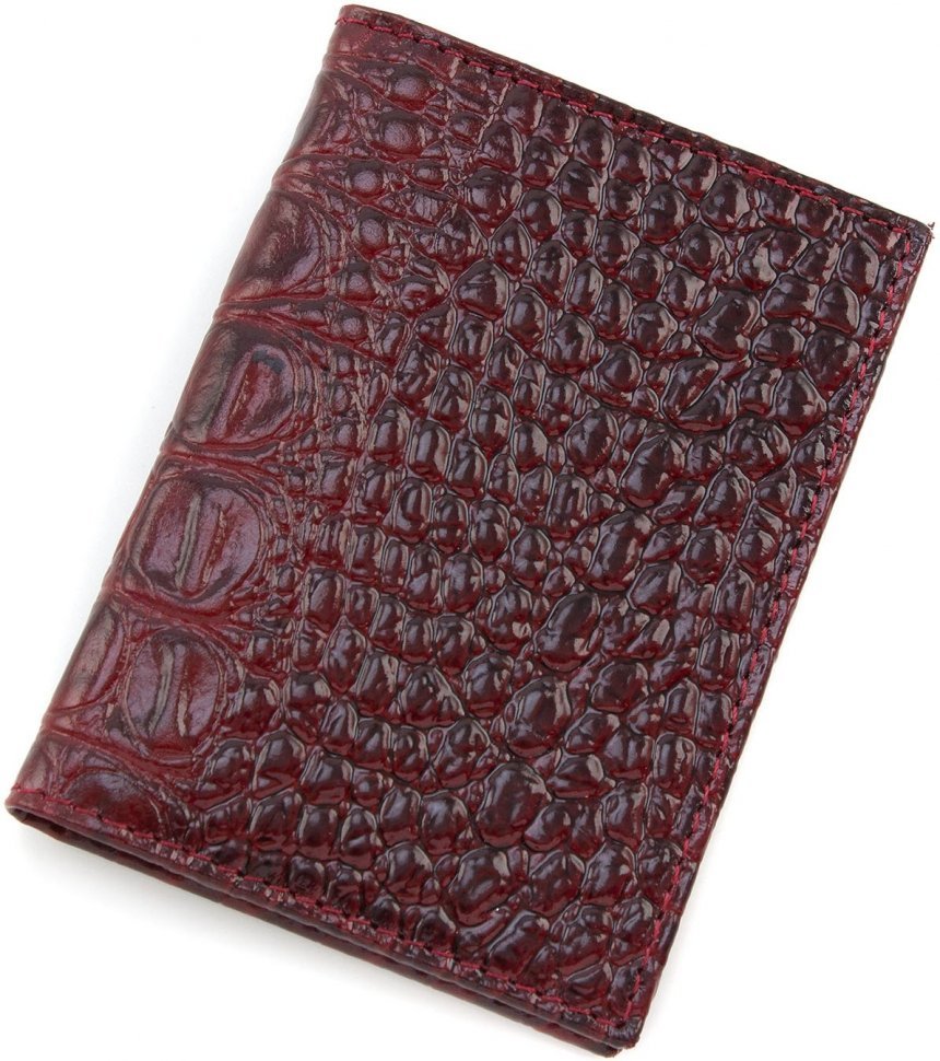 Красная обложка для автодокументов из натуральной кожи под крокодила KARYA (096-016)